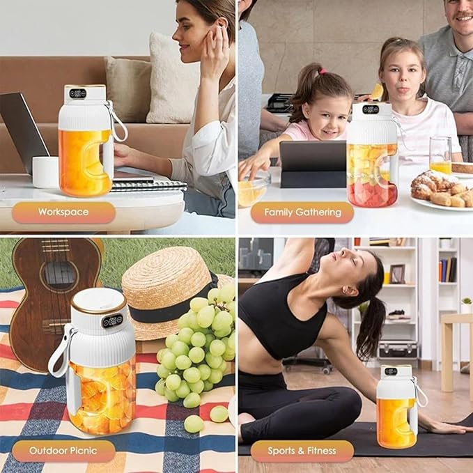 Blender Portable Juicer 1200ml 2-in-1 Portable Blender Cup with Digital Display USB Rechargeable Juicer with Ergonomic Grip for Shakes &amp Juice