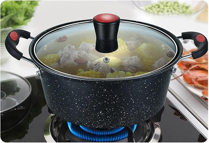 Cookware Set Pots and Pans Set 3Pcs Cookware Set Soup Pot with Glass Lid Wok Frying Pan Wrought Iron Medical Stone Non-Stick Cooking Pot Set Kitchen Cooking Pot Set Cooking Pan Set