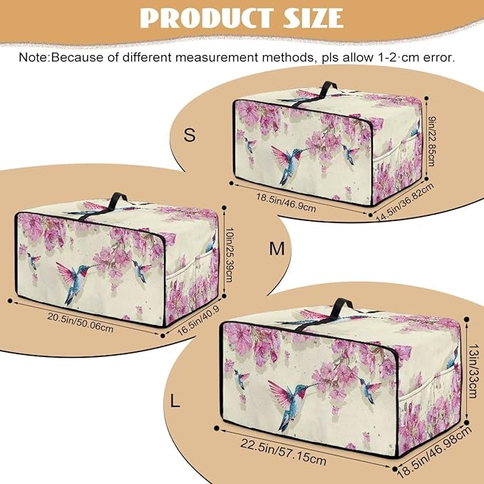 Hummingbird Print Toaster Oven Dust Cover with Accessory Pockets &amp Top Handle Stain Spills Protective Case for Kitchen Toaster Oven Appliances Decor