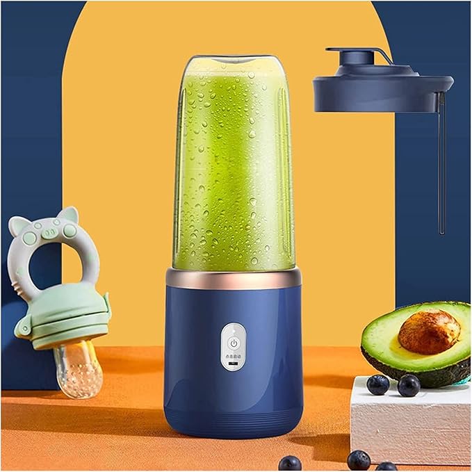 Blender Portable Mini Blender Small Family Smoothie Personal Blender for Milkshakes and Smoothies with 6 Blades and Sports Cup Lid/1332 (Colour: Dark Blue)