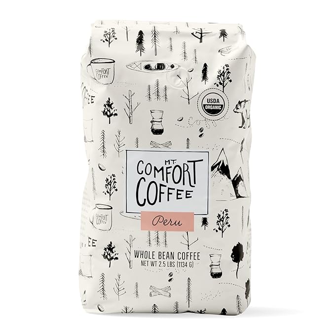 Mt. Comfort Coffee Organic Peru Medium Roast 2.5 Pounds - Flavor Notes of Nutty Chocolate &amp Citrus - Sourced From Small Peruvian Coffee Farms - Roasted Whole Beans