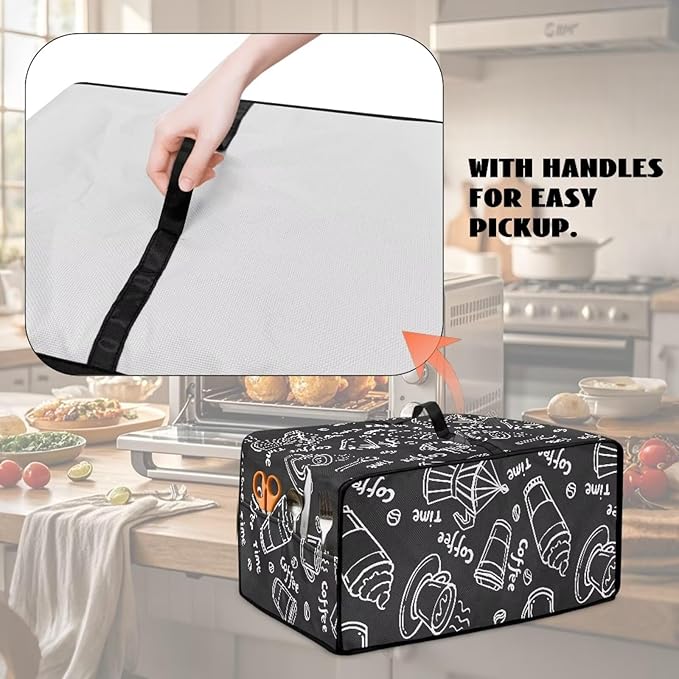 Coffee Graffiti Toaster Oven Cover Heavy Duty Heat-resistant Protective Case Faux Linen Polyester Protector with Handle &amp Pockets for Everyday Home Kitchens