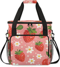 Flower Strawberry Coffee Maker Travel Bag for Keurig K-Mini/K-Mini Plus Insulated Waterproof Tote with Pockets for K-Cup Portable Single-Serve Brewer Case