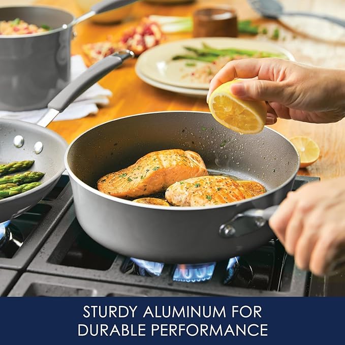 Rachael Ray - 16802 Rachael Ray Cucina Nonstick Cookware Pots and Pans Set 12 Piece Sea Salt Gray