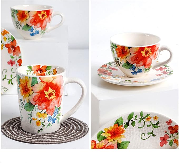 Palace Style 24 Piece Porcelain Dinnerware Set Service for 4 Plates and Bowls Sets Ceramics Dishes Dinnerware Sets with Dinner Plates Dessert Plates Bowls