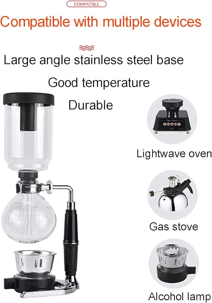 Hand Siphon Coffee Maker PotSiphon Glass PotTea Siphon PotVacuum Coffee Maker GlassSiphon Coffee Makerfor Brewing Coffee and Tea with Extended Handle