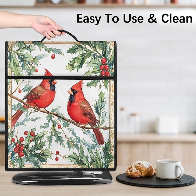cfpolar Kitchen Aid Mixer Cover Compatible with 6-8 Quarts Christmas Cardinal Holly Stand Mixer Cover Kitchen Aid Mixers Accessories Appliance Organizer Bag Dust Covers with Zipper Pocket