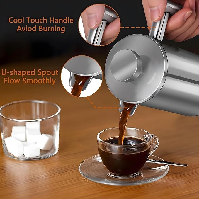 Small French Press Stainless Steel Coffee Maker 21oz(3 Cups) Double Wall Insulated for Hot&amp Cold Brew Compact Coffee&amp Tea Press for Camping Office Travel with 3 Ultra-Fine Filters &amp Sp