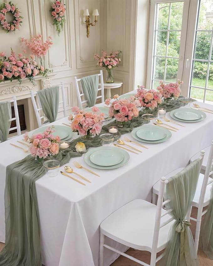 bUCLA 150PCS Green Plastic Plates - Sage Green with Gold Rim Disposable - Include 25 (Dinner &amp Dessert) Plates 25 Knives 25 Forks 25 Spoons and 25 Cups for Party Easter &amp Spring