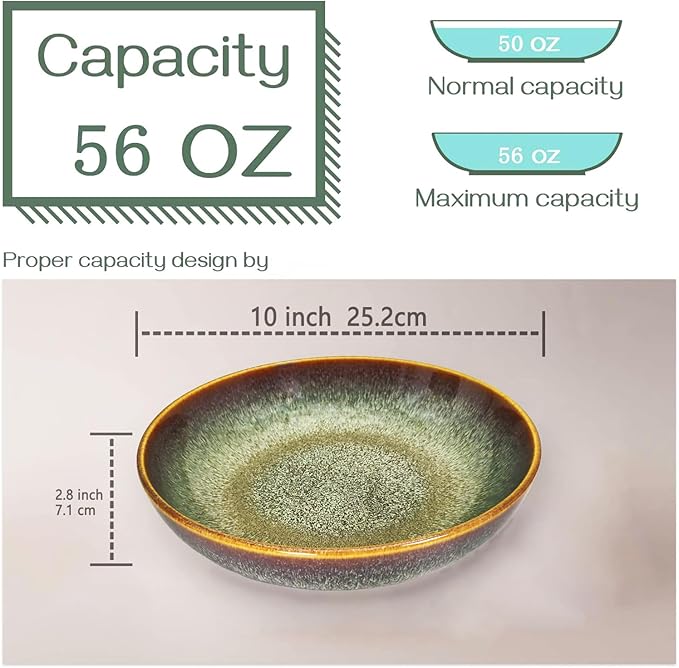 Large Pasta Bowls 56 Oz soup bowl soup plate Set of 2 Serving Salad Dinner deep Plate/Wide Bowl Microwave Oven Dishwasher Safe Kitchen Dinnerware Modern Porcelain Dishes 10 inch