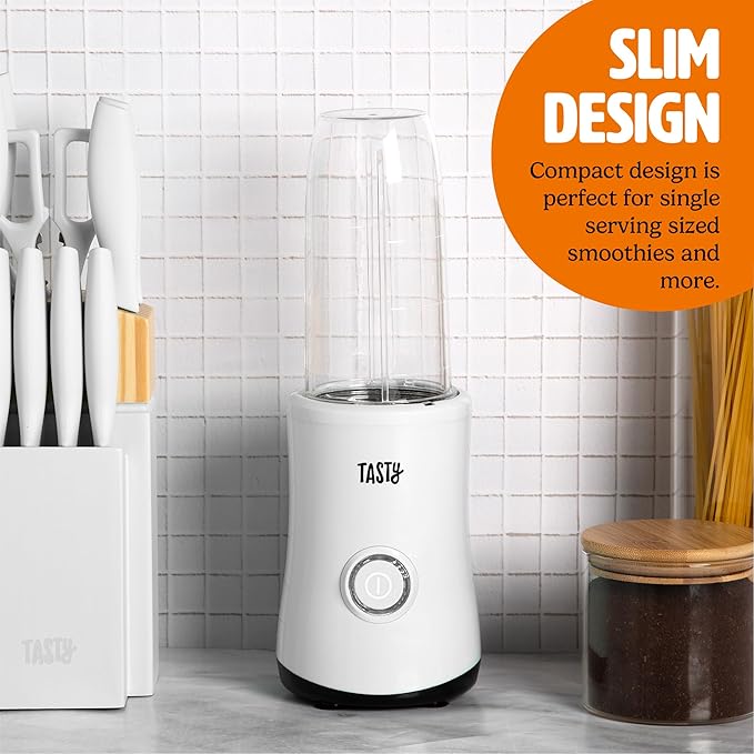 Tasty Personal Blender With Cups 350W Powerful Blending Motor 9-Piece Set With 4 Cups &amp Travel Lid Compact &amp Portable White