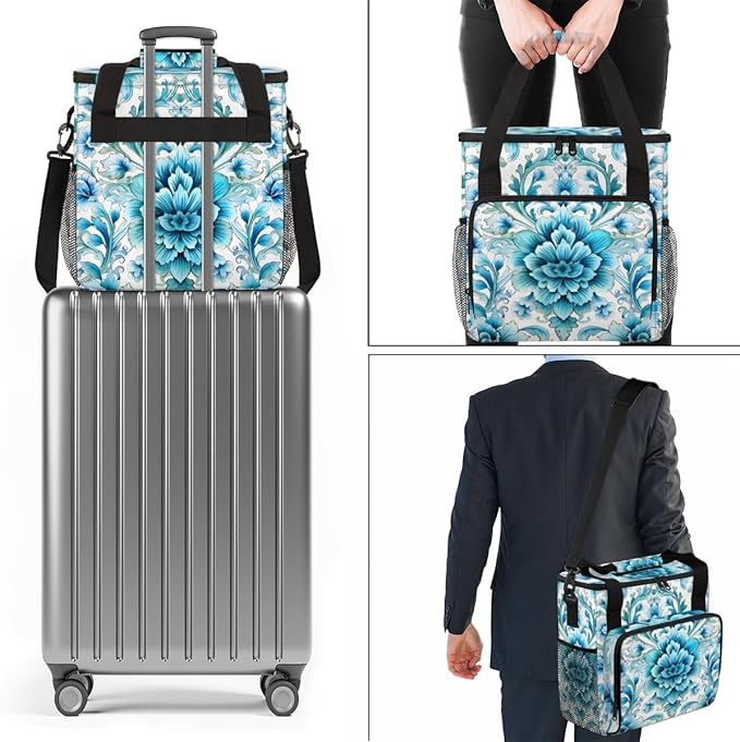 Botanic Floral Coffee Maker Carrying Bag Retro Flower Travel Storage Bag Compatible with K-Mini or K-Mini Plus Single Serve Coffee Brewer Carrying Case with Multiple Pockets &amp Shoulder Strap