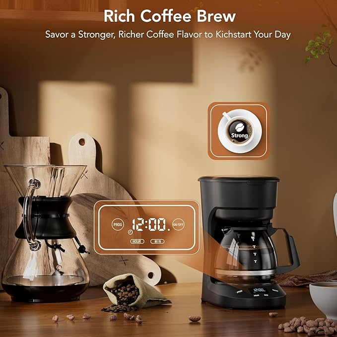 5 Cup Programmable Drip Coffee Maker 24H Delay Brew 2H Keep Warm &amp Auto Shut Off Pause &amp Serve Reusable Filter Glass Coffee Pot Small Coffee Machine for Home Office