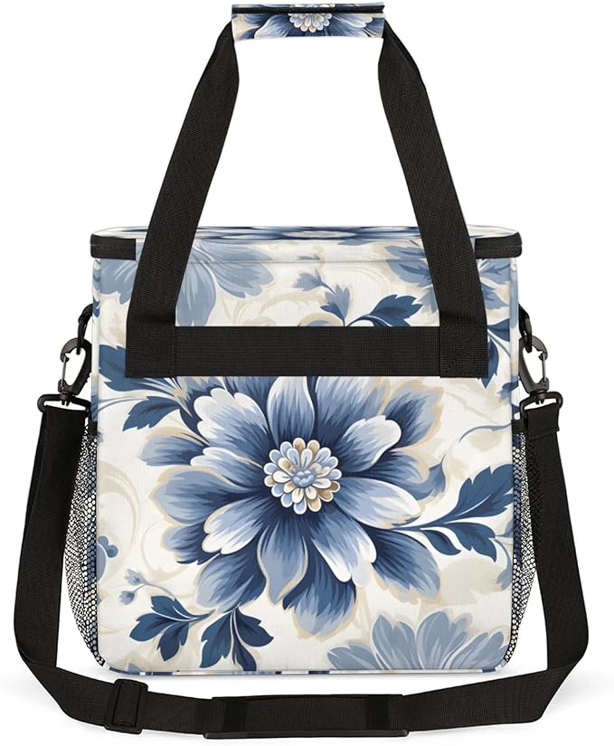 Flower Floral Design Coffee Maker Travel Bag for Keurig K-Mini/K-Mini Plus Insulated Waterproof Tote with Pockets for K-Cup Portable Single-Serve Brewer Case