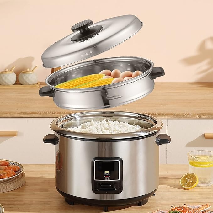 Rice Cooker - Stainless Steel Household Rice Cooker Uncoated Healthy Rice Cooker Steam Up and Down Boil Digital Slow Cooker Thickened Liner Rapid Heat Conduction(3L)