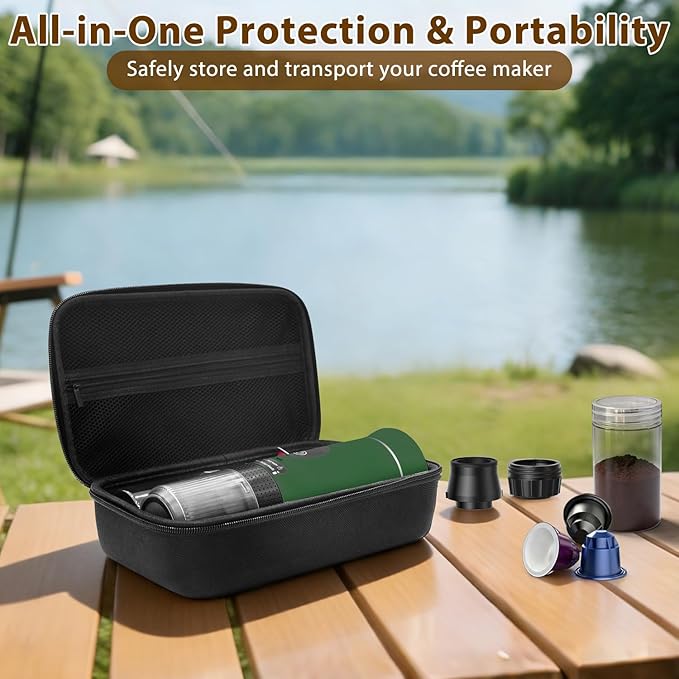 Portable Coffee Maker for Travel &amp Camping Portable Espresso Maker with Bag Rechargeable Cordless Battery Operated Coffee Makers for Ground Coffee NS Capsule RV Hiking Office(Green)