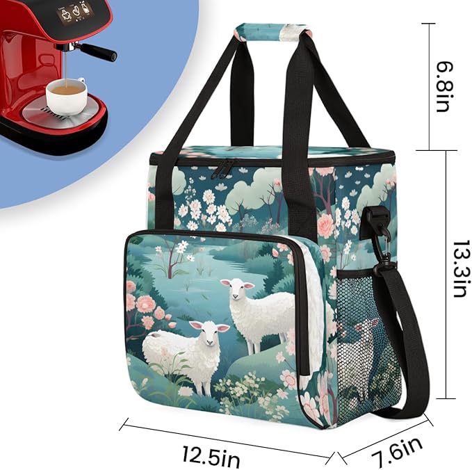 Sheep Flowers Coffee Maker Carrying Bag Portable Travel Storage Tote Bag Compatible with K-Mini or K-Mini Plus Single Serve Coffee Brewer Carrying Case with Multiple Pockets &amp Shoulder Strap