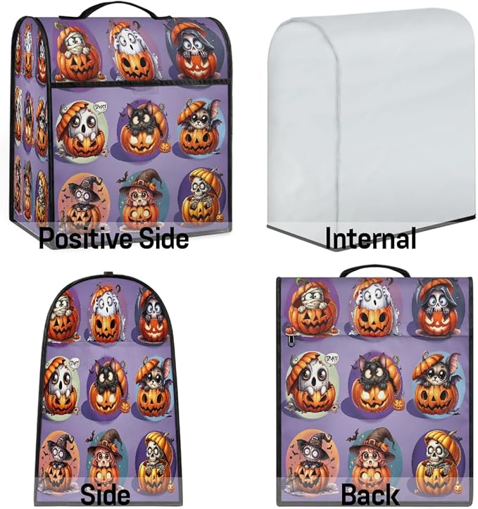 cfpolar Kitchen Aid Mixer Cover Compatible with 6-8 Quarts Halloween Ghost Monster Skull Pumpkin Stand Mixer Cover Kitchen Aid Mixers Accessories Appliance Organizer Bag Dust Covers with Zipper Pocket