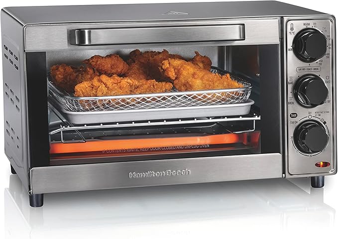 Hamilton Beach Sure-Crisp Air Fryer Countertop Toaster Oven Fits 9” Pizza 4 Slice Capacity Powerful Circulation Auto Shutoff &amp Wave Crusher Blender with 40 Oz Glass Jar and 14 Functions