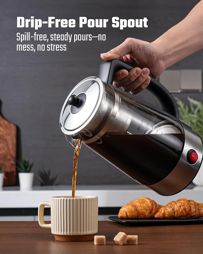 Percolator Coffee Pot Electric Coffee Maker 10-Cup Coffee Percolator with Auto Keep Warm Stainless Steel Basket Borosilicate Glass Cool-Touch Handle