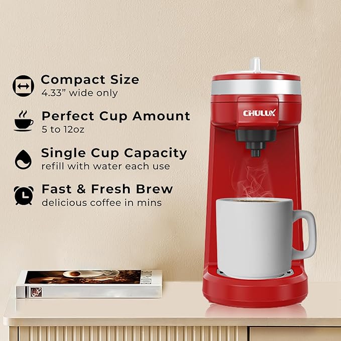 CHULUX Mini Coffee Maker for K Capsule Single Serve Coffee Maker for One Cup Americano Lightweight Pod Coffee Machine Red