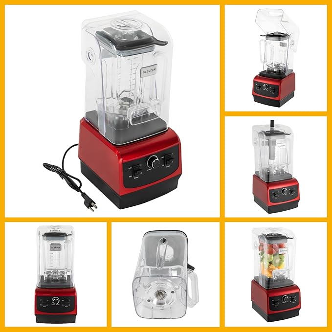 Smoothie Machine w/ Pusher 2.2L/74.4oz Electric Milkshake Blending Machine 6-blade Speed Adjustable Grain Grinder Countertop Automatic Sauce Mixer Commercial/Home Ice Crusher 8.27*9.84*18.9in Red
