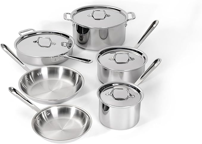 All-Clad D3® Stainless Steel 10 Piece Cookware Set- Made in USA- Includes Frying Pans Saucepan Sautépan Stockpot - Professional Grade -Oven Safe &amp Induction Compatible