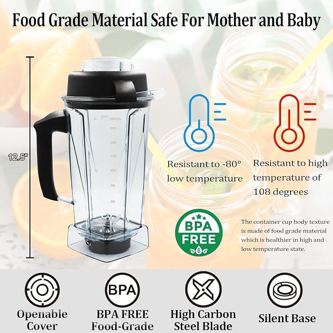 Blender Pitcher 64oz Compatible with 5200 5000 5300 6300 VM0101 VM0103 VM0197 Classic/Explorian/Commercial Series etc Container Jar Cup 2-year full warranty
