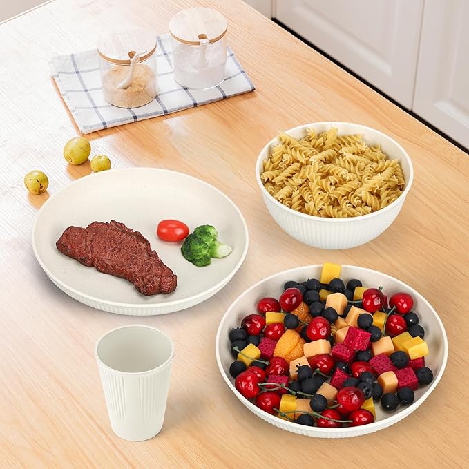 18PCS Wheat Straw Dinnerware Sets Unbreakable Reusable Dinnerware Set for 6 Microwave Dishwasher Safe Dinnerware for Outdoor Camping Dishes