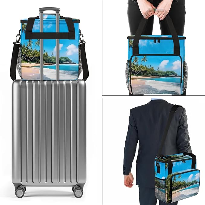 Summer Time Landscape Coffee Maker Travel Bag for Keurig K-Mini/K-Mini Plus Insulated Waterproof Tote with Pockets for K-Cup Portable Single-Serve Brewer Case