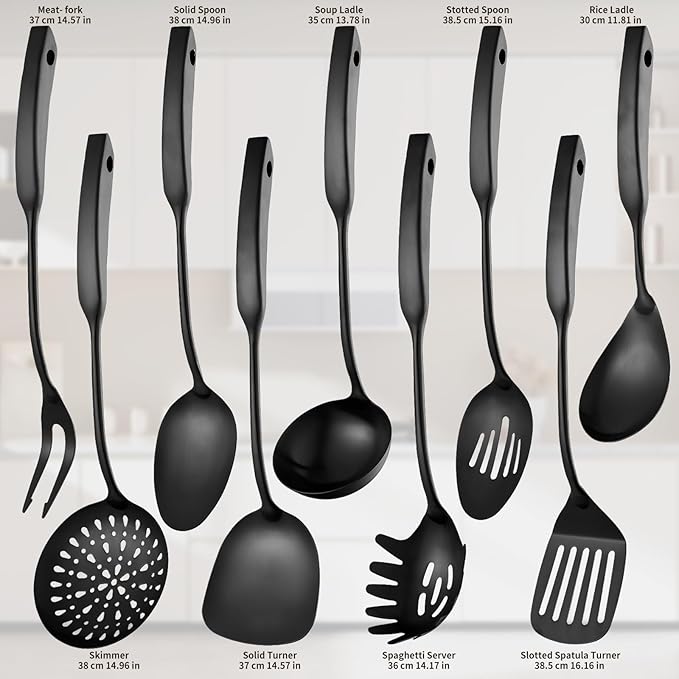 9PCS Silverware Set for 304 Stainless Steel Kitchen Utensils Set Cooking Utensil Set 15 Inches All Metal Cooking Tools Wok Kitchen Cookware Set with Spatula Useful Pots and Pans Accessories