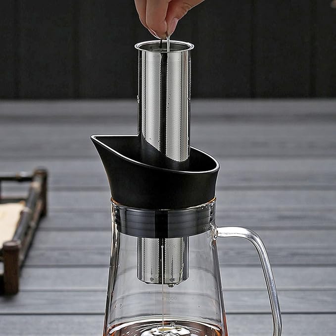 FixtureDisplays® 51oz/1.5L Cold Hot Full Immersion Brew Iced Coffee Maker Pitcher and Ice Tea Brewer with Spout &amp Silicone Seals Glass Pitcher with 304 Stainless Steel Fine-Mesh Filter 22112-2D