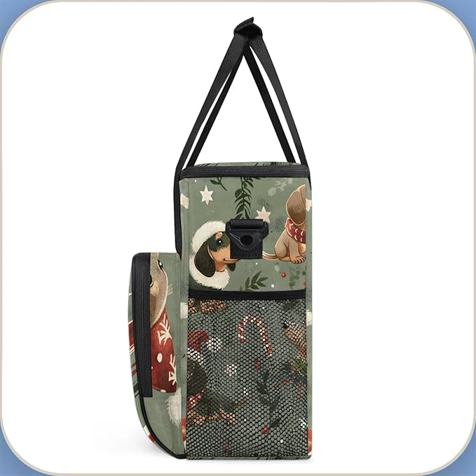 Cute Christmas Dogs Coffee Maker Carring Bag Large Insulated Storage Organizer Case Tote Bags with Shoulder Strap for Travel Work Picnic