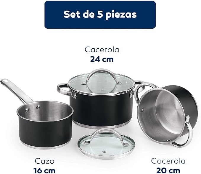 5pc Ø16Ø20Ø24 Cookware Set with Lids + Set of Frying Pans Ø20Ø24Ø28Ø30 Cast Aluminium San Ignacio