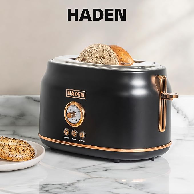 Haden Dorset 2 Slice Wide Slot Stainless Steel Toaster Bundled with 12 Cup Programmable Drip Coffee Maker Coffee Machine Black &amp Copper