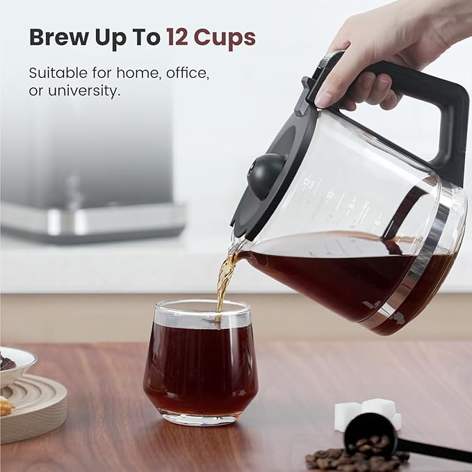 Gevi 12-Cup Programmable Coffee Maker with Touchscreen Strong Brew &amp Iced Coffee Options Auto Shut-Off 4-Hour Keep Warm Glass Carafe Anti-Drip System Permanent Filter Included