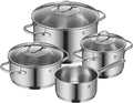 WMF Pot Set 4-Piece Provence Plus Pouring Rim Glass Lid Cromargan® Stainless Steel Polished Suitable for Induction Hobs Dishwasher-Safe Silver 52.7 x 28.8 x 21.8 cm