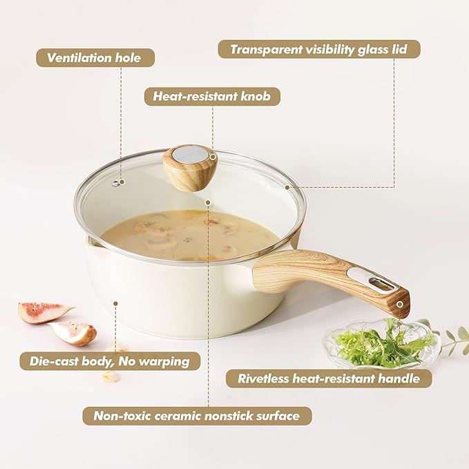 SENSARTE 13-Piece Nonstick Ceramic Cookware SetSilicone Tools and Pot Protectors1.5 Quart Ceramic Nonstick Sauce Pan with LidNon stick Saucier Pan Induction Pot