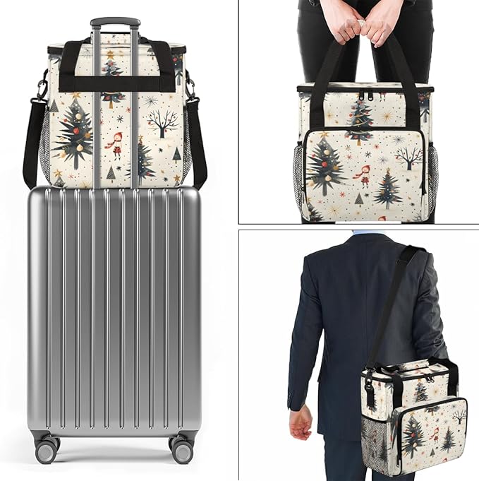 Abstract Xmas Tree Coffee Maker Carrying Bag Portable Travel Storage Tote Bag Compatible with K-Mini or K-Mini Plus Single Serve Coffee Brewer Carrying Case with Multiple Pockets &amp Shoulder Stra