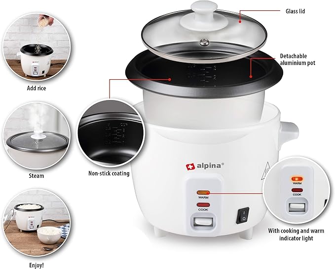 Alpina Rice cooker - 0.6 liter - 300 Watt - With cooking and heat control light - White