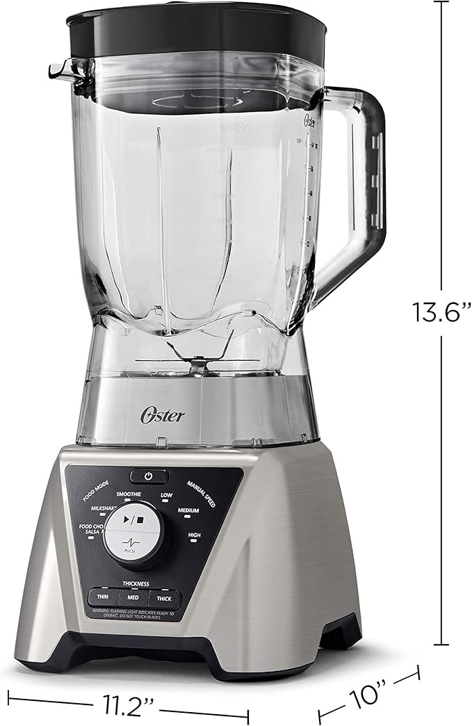 Oster Pro Smoothie Blender with Texture Select Countertop Blender with Tritan Jar &amp 2 To-Go Cups Brushed Nickel