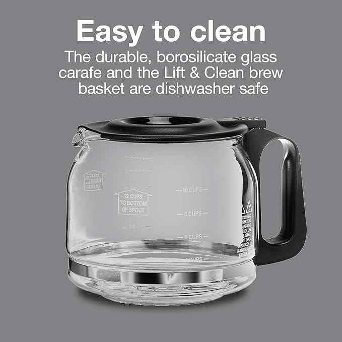 Proctor Silex FrontFill Drip Coffee Maker Digital &amp Programmable 12 Cup Glass Carafe Black and Silver (43685PS)