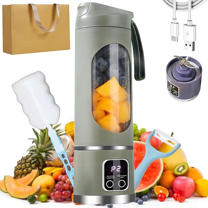 2026 New 450ml Digital Multimode Juicer Blender - Smart LED Display Portable Juicer Shakes and Smoothies Blender | TYPE-C Charing | Leak Proof Design with 12 Stainless Steel Blades (Green)