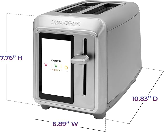 Kalorik Toaster VIVID TOUCH Series 2-Slice with Large High-Resolution Touchscreen and Customizable Cooking Presets by Bread Type Features Wide Slots and High Lift Lever 1000-Watts Stainless Steel