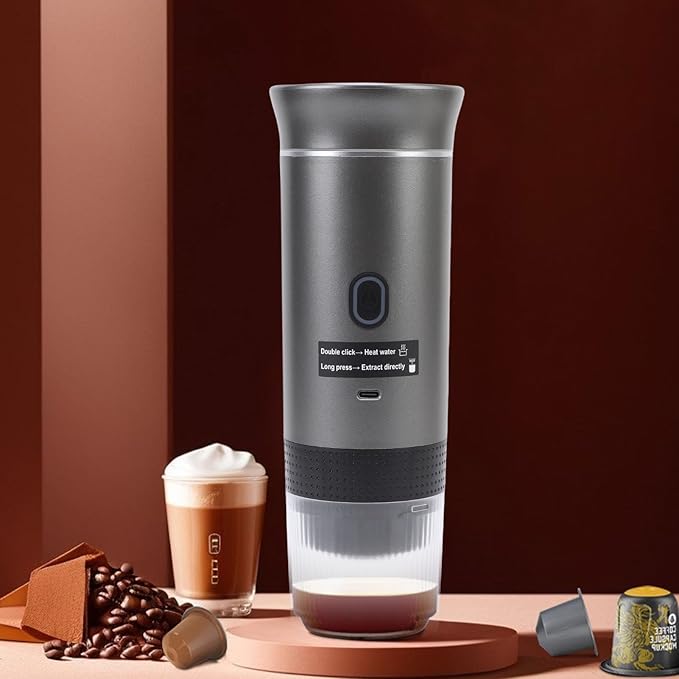 3 In 1 Portable Coffee Maker Travel Coffee Machine for Camping 72W 120ML Car Self Heating Coffee Maker with USB C Portable Espresso Maker for RV Home Hiking (Gray)