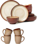 16 Pieces Dinnerware Sets with Mugs Brown Yellow