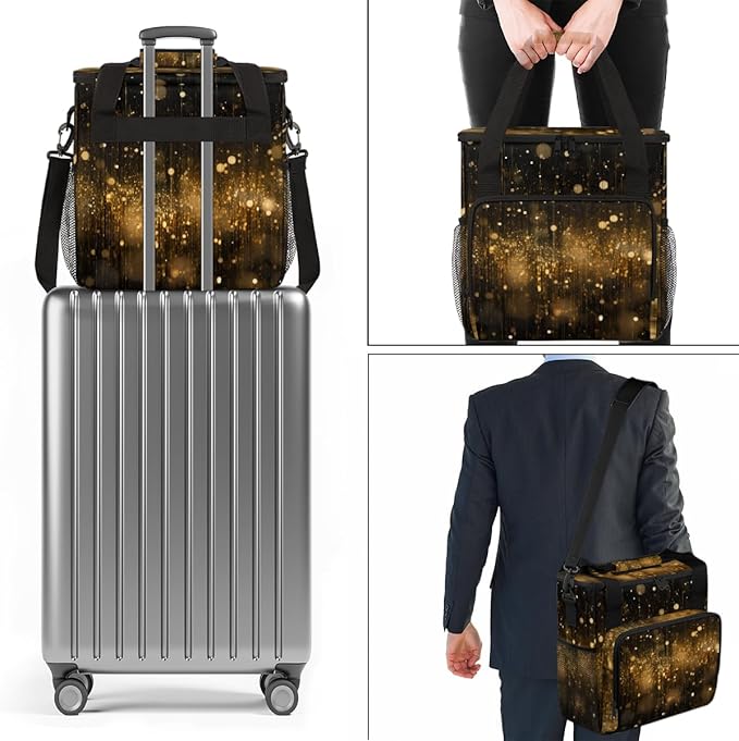 Glitter Coffee Maker Carrying Bag Black Gold Portable Travel Storage Tote Bag Compatible with K-Mini or K-Mini Plus Single Serve Coffee Brewer Carrying Case with Multiple Pockets &amp Shoulder Stra