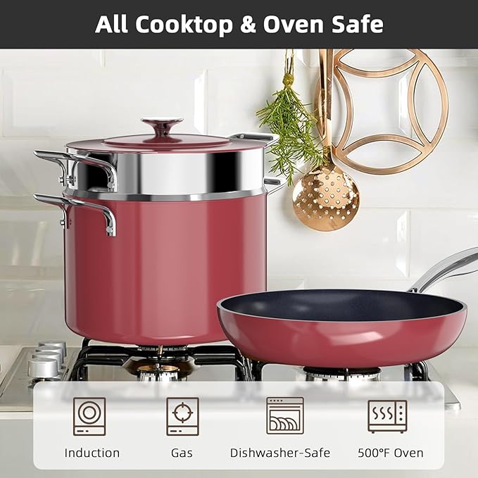 Nuwave Lux 13pc Forged Lightweight Cookware Set PFAS Free Healthy G10 Duralon Ceramic Coating Ultra Non-Stick Stay-Cool Handles Works on All Cooktops &amp Induction Ready