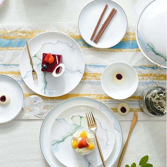 Dinnerware Sets Dish Set56 Pieces Bone China Simple Nordic Style Dinner Set China Phnom Penh Tableware Set Dishes Bowls and Plates for 6-10 People
