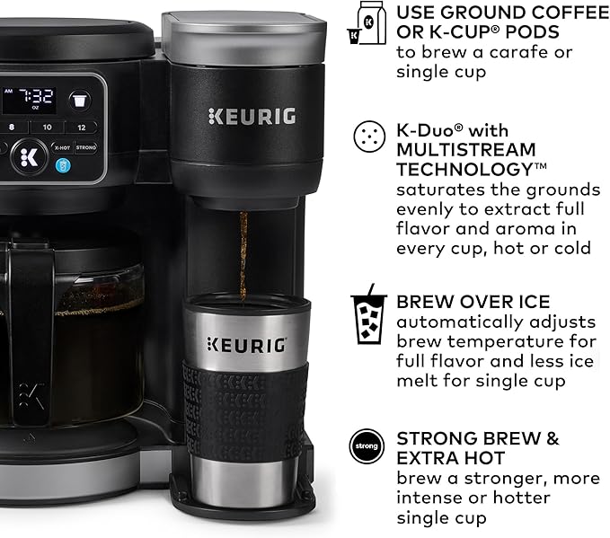 Keurig K-Duo Hot &amp Iced Single Serve &amp Carafe Coffee Maker MultiStream Technology 72oz Reservoir (Gen 2)